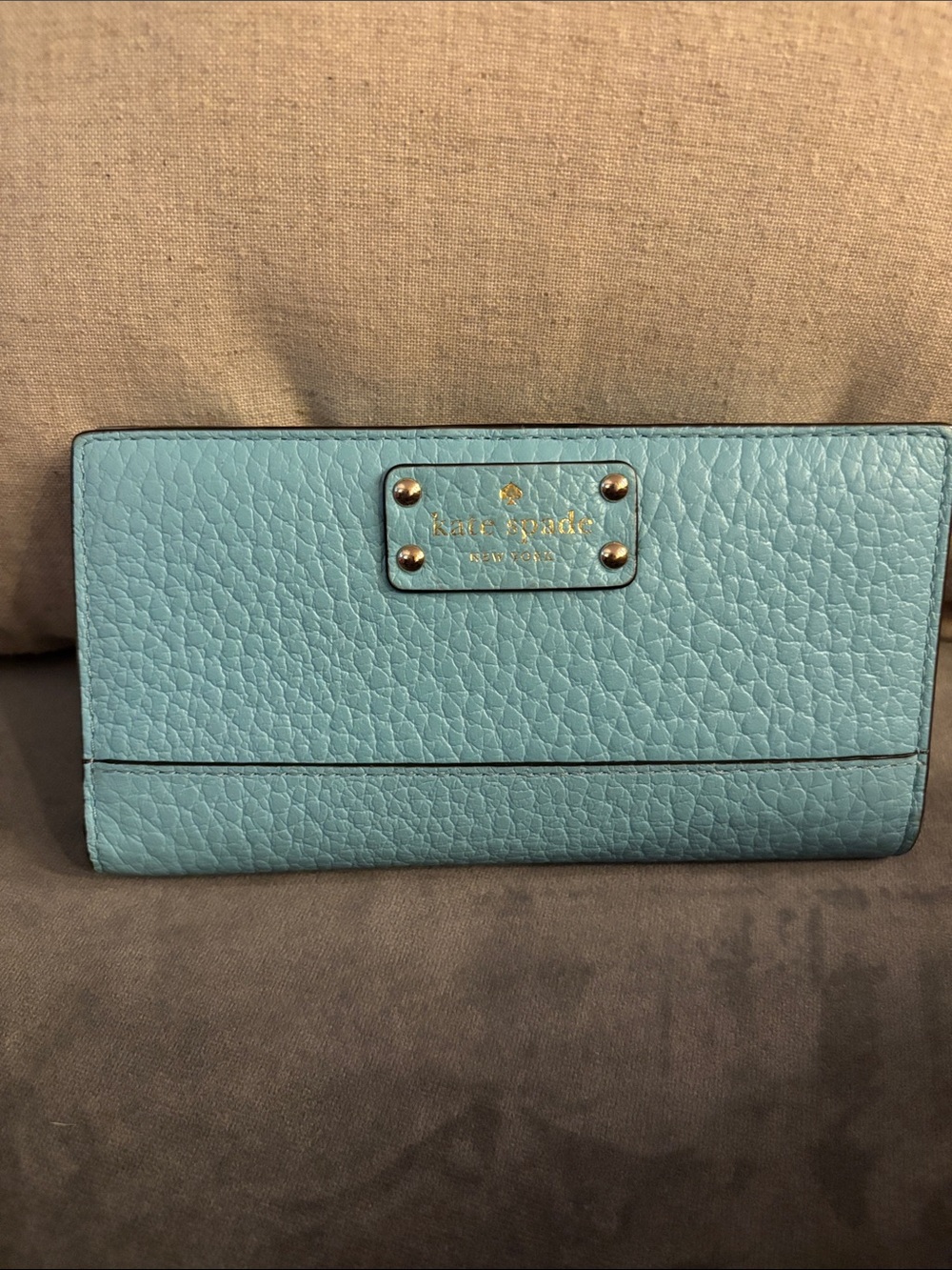 kate spade Pebbled Leather Continental Wallet in Light Blue